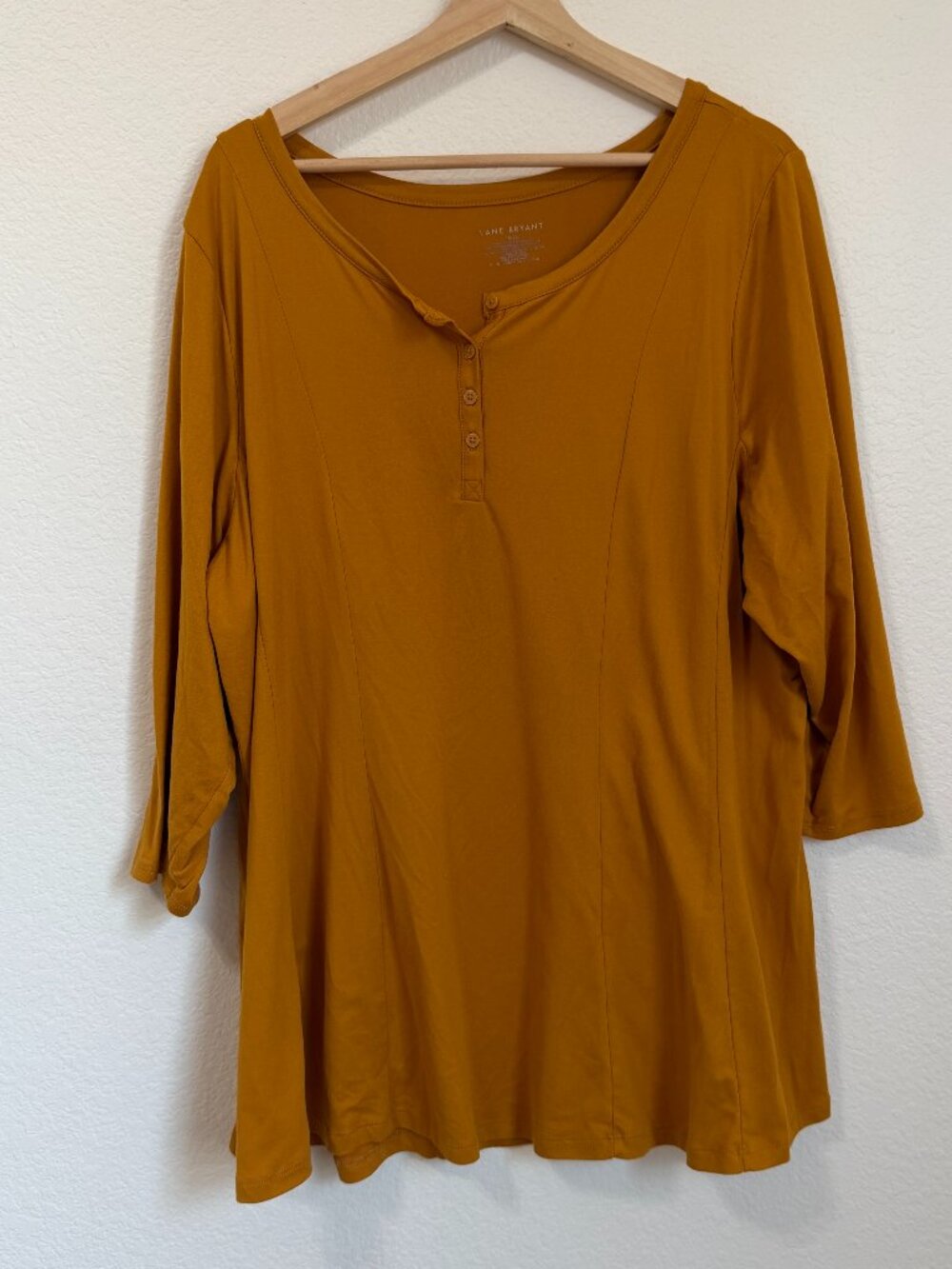 Lane Bryant Shirt Womens 18/20 Plus Yellow Henley 3/4 Sleeve Tunic Top